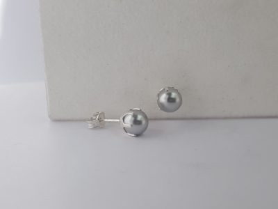 Hopea korvakorut 6mm tekohelmi,harmaa - Hopeakorvakorut - 3250181000 - 1