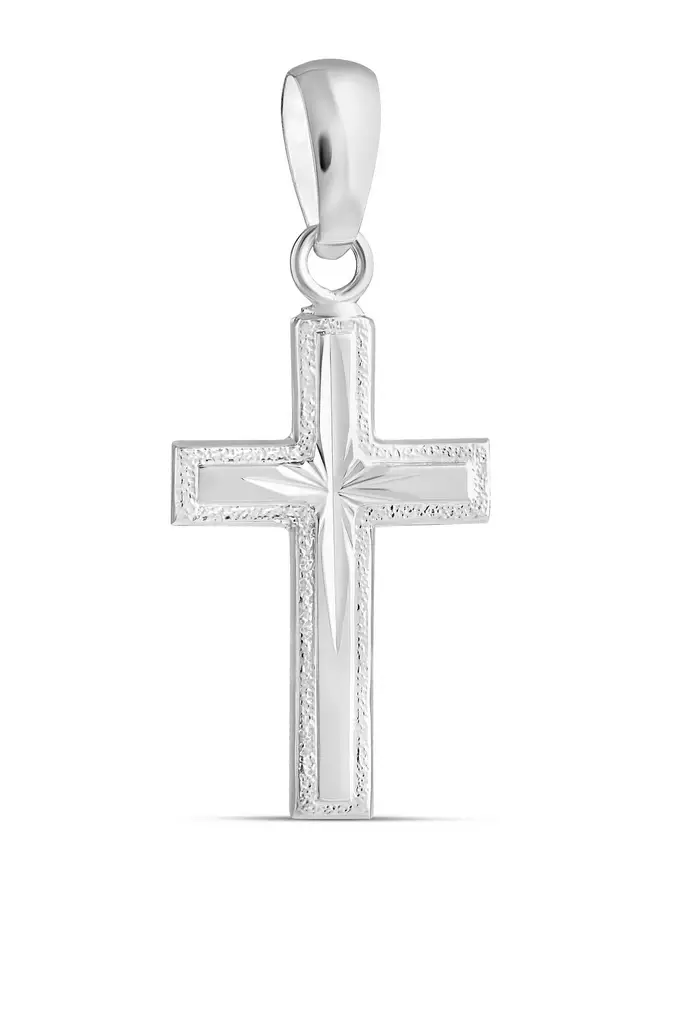 Valkokulta timanttileikattu risti 19mm - Valkokultakaulakorut - 8224251000 - 1